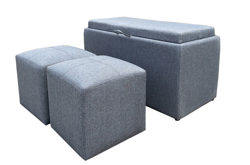 Carey Storage Bench With 2 Side Ottomans,Grey