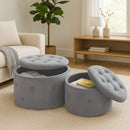 Valeria Set Of 2 Round Storage Ottomans, Light Grey
