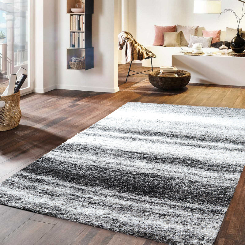 Shaded Coast Contemporary ,Abstract Line, Minimalist Design Rug, Black/Grey/White