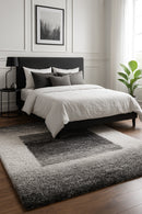 Silver Nugget, Contemporary Boxes Pattern, Minimalist Design Rug,Black/Grey/White