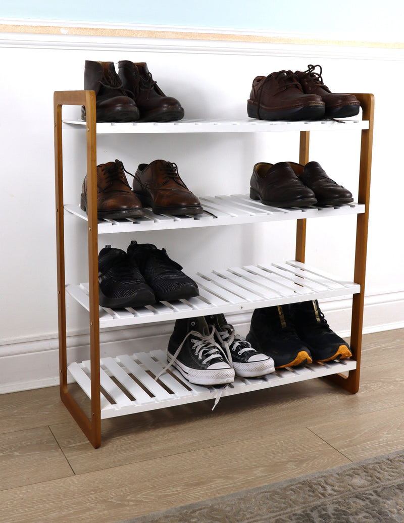 4 Tier Wooden Shoe Rack With Bamboo Frames