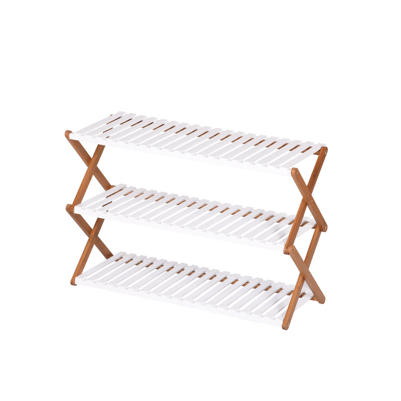 Folding Bamboo Shoe Rack/Organizer Shelf-3 Tier