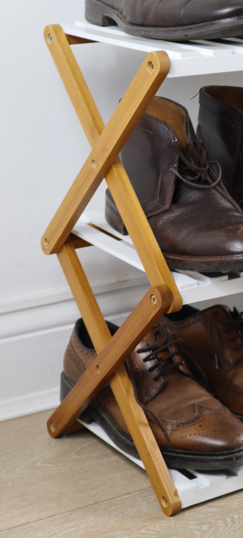 Folding Bamboo Shoe Rack/Organizer Shelf-3 Tier