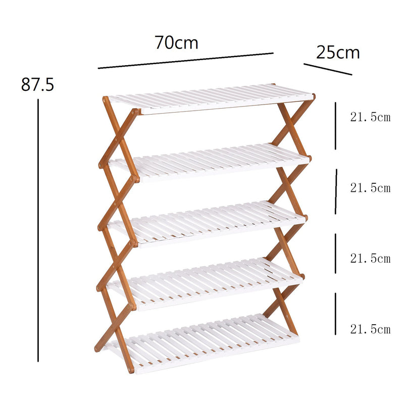 Folding Bamboo Shoe Rack/Organizer Shelf-5 Tier