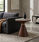 Hattie Round Walnut Sintered Stone Side Table,50cm Dia,Pandora/Walnut - Aspect Furniture Store