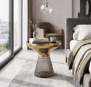 Ophelia Modern Glam Pleated Black Glass Side Table With Gold Iron Rim, 50 Dia cm - Aspect Furniture Store