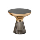 Ophelia Modern Glam Pleated Black Glass Side Table With Gold Iron Rim, 50 Dia cm - Aspect Furniture Store
