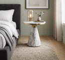 Modern Polly Pillar Side Table in White & Gold with Sintered Stone Top,Snow White/White - Aspect Furniture Store
