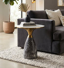 Modern Tillie Pillar Side Table in Black & Gold with Sintered Stone Top,Snow White/Black - Aspect Furniture Store