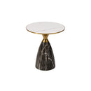 Modern Tillie Pillar Side Table in Black & Gold with Sintered Stone Top,Snow White/Black - Aspect Furniture Store
