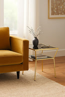 Fusion Glass Side End Table (50 x 50 x 50cm, Brass/Black)