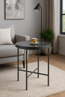 Fino Glass Round Side/End Table/Lamp Table (42.5 dia x 46cm, Anthracite/Grey Mirror) - Aspect Furniture Store
