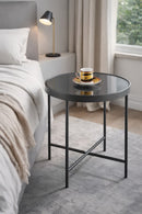 Fino Glass Round Side/End Table/Lamp Table (42.5 dia x 46cm, Anthracite/Grey Mirror) - Aspect Furniture Store