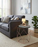 Origami Side Table-Black Glass Top, Geometric Shaped Base in Copper Finish