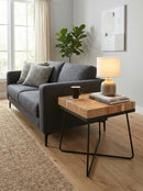 Drys Square Solid Acacia Wood Side/End Table (Natural/Black)