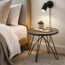 Ines Side/End Table-Marble Glass Top,Black Metal Base