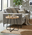 Sasha Tray Style Top Round Side Table , Oak Veneer/Black