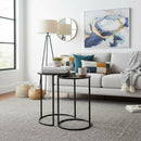 Hiba Nest Of 2 Tables, Honeycomb Pattern Top, Antique Brass