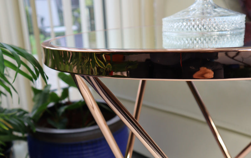 Porto Glass Round Side End Table/Coffee Table(Copper/Mirror)