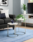 Paloma Set of 2 Round Nesting Tables, Glossy White Tops and Chrome Base