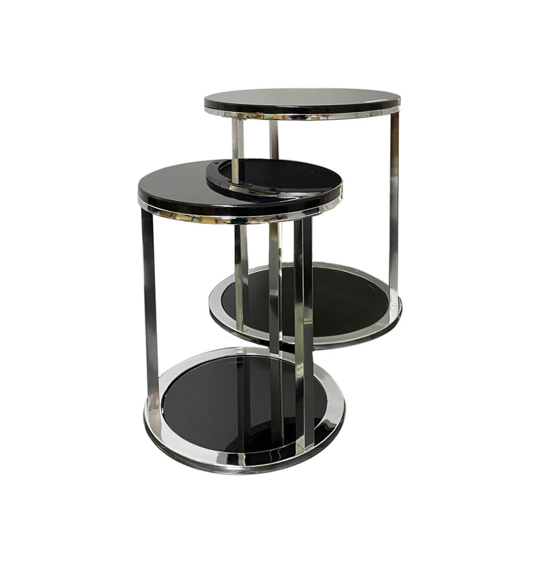 Terni Set Of 2 Tables, Glossy Black Wooden Tops and Glass Base