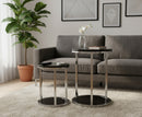 Terni Set Of 2 Tables, Glossy Black Wooden Tops and Glass Base