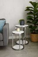 Terni Set Of 2 Tables, Glossy White Wooden Tops and Base