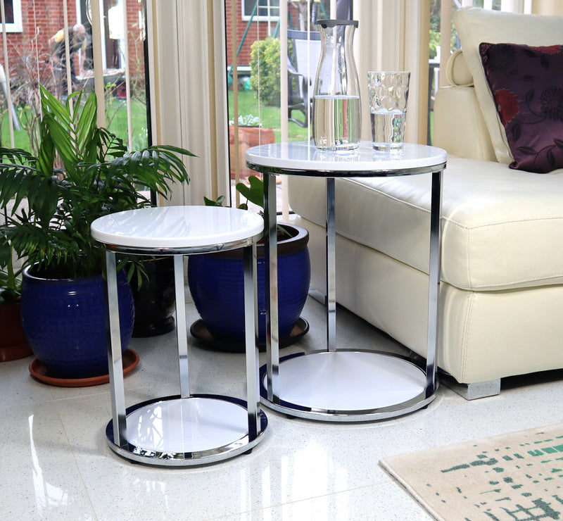 Terni Set Of 2 Tables, Glossy White Wooden Tops and Base