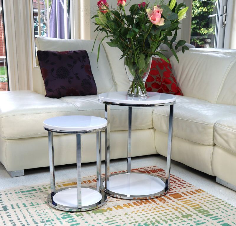 Terni Set Of 2 Tables, Glossy White Wooden Tops and Base