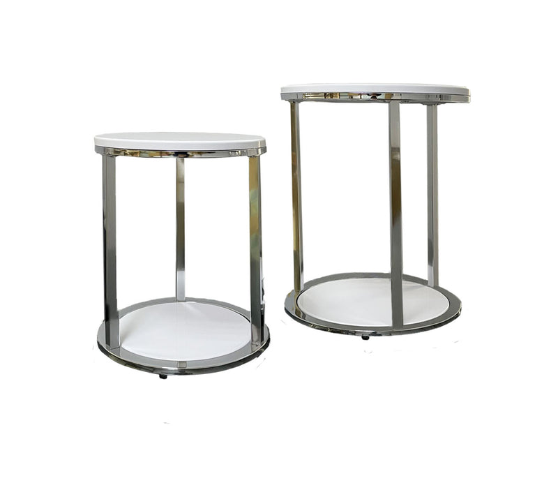 Terni Set Of 2 Tables, Glossy White Wooden Tops and Base