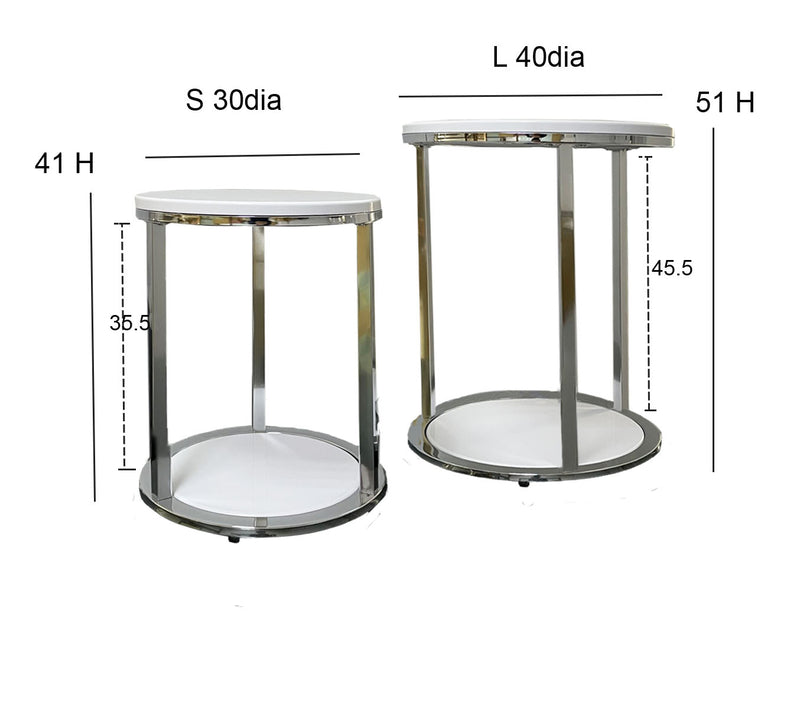 Terni Set Of 2 Tables, Glossy White Wooden Tops and Base