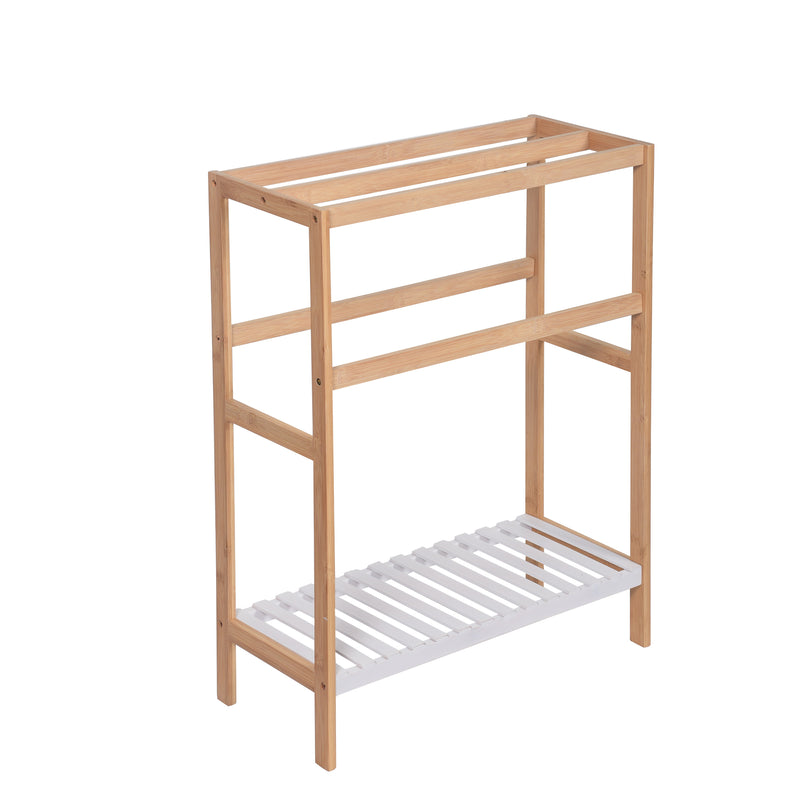 Kassi Bamboo Free Standing Towel Rack W/Bottom Shelf (7344946479267)