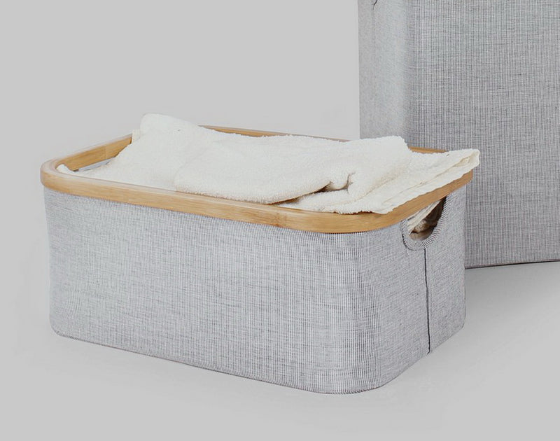 Set Of 2 Bamboo Rim Storage Baskets, Natural/Grey (7344927375523)