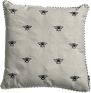 Embroidered Bees Natural Cushion With Pom Pom,45x45cm (CSHN09)