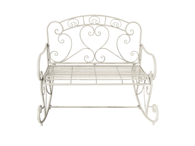 Salvora Metal Rocking Garden Bench, Antique White-GF10W-KD (7630561050836)