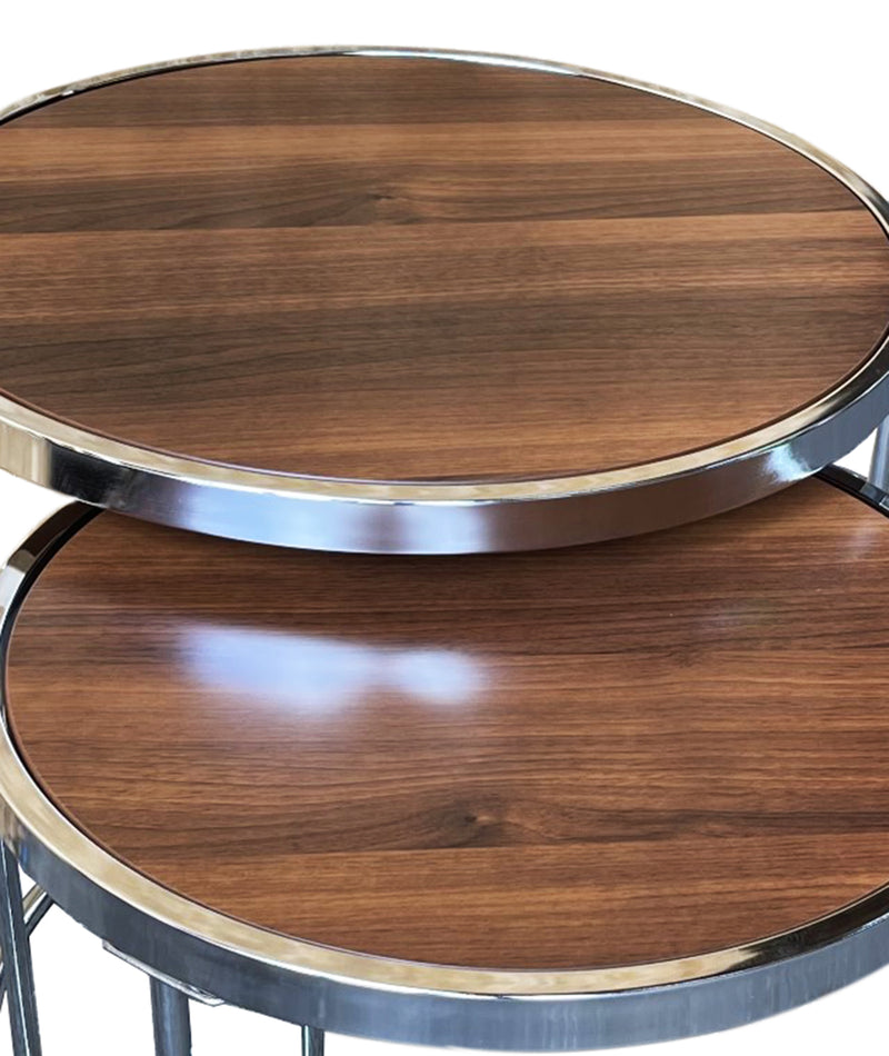 Visio Set of 2 Round Nesting Tables- Walnut Effect Top /Chrome Frame (6024414625955)