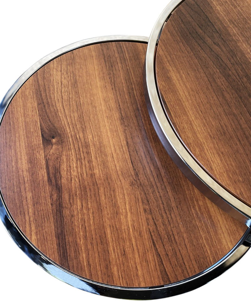 Visio Set of 2 Round Nesting Tables- Walnut Effect Top /Chrome Frame (6024414625955)