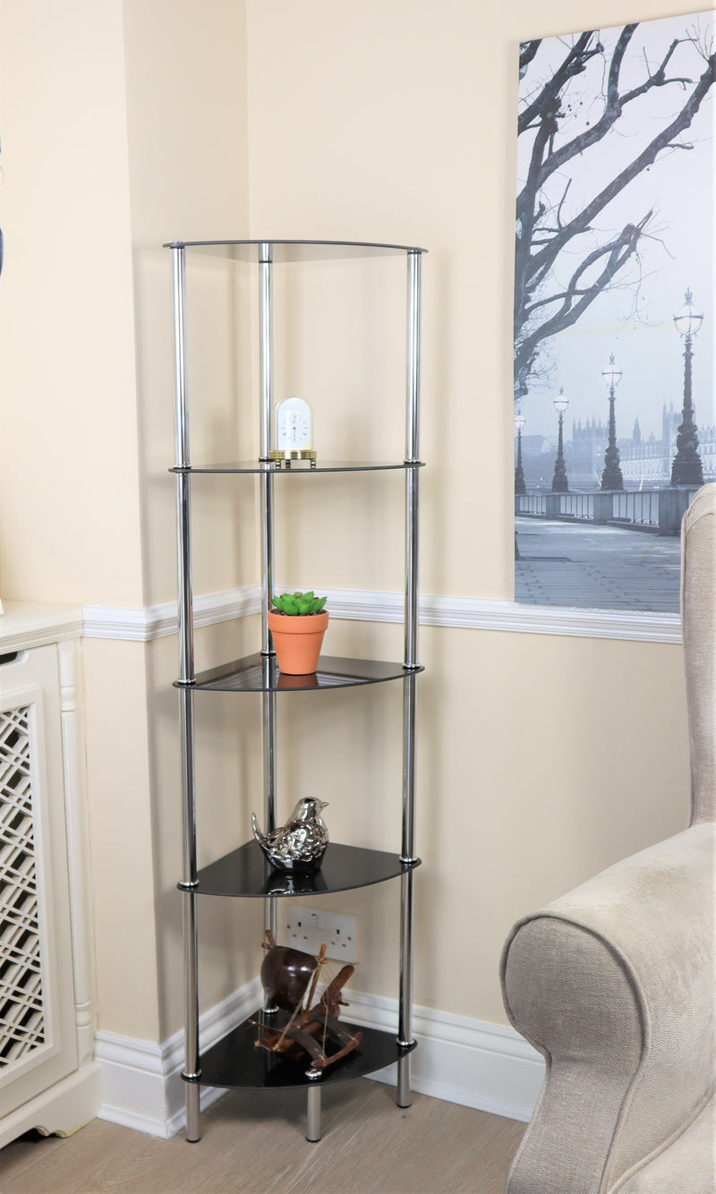 Polo 5 Tier Corner Display Glass Unit-Black Glass (6024409219235)