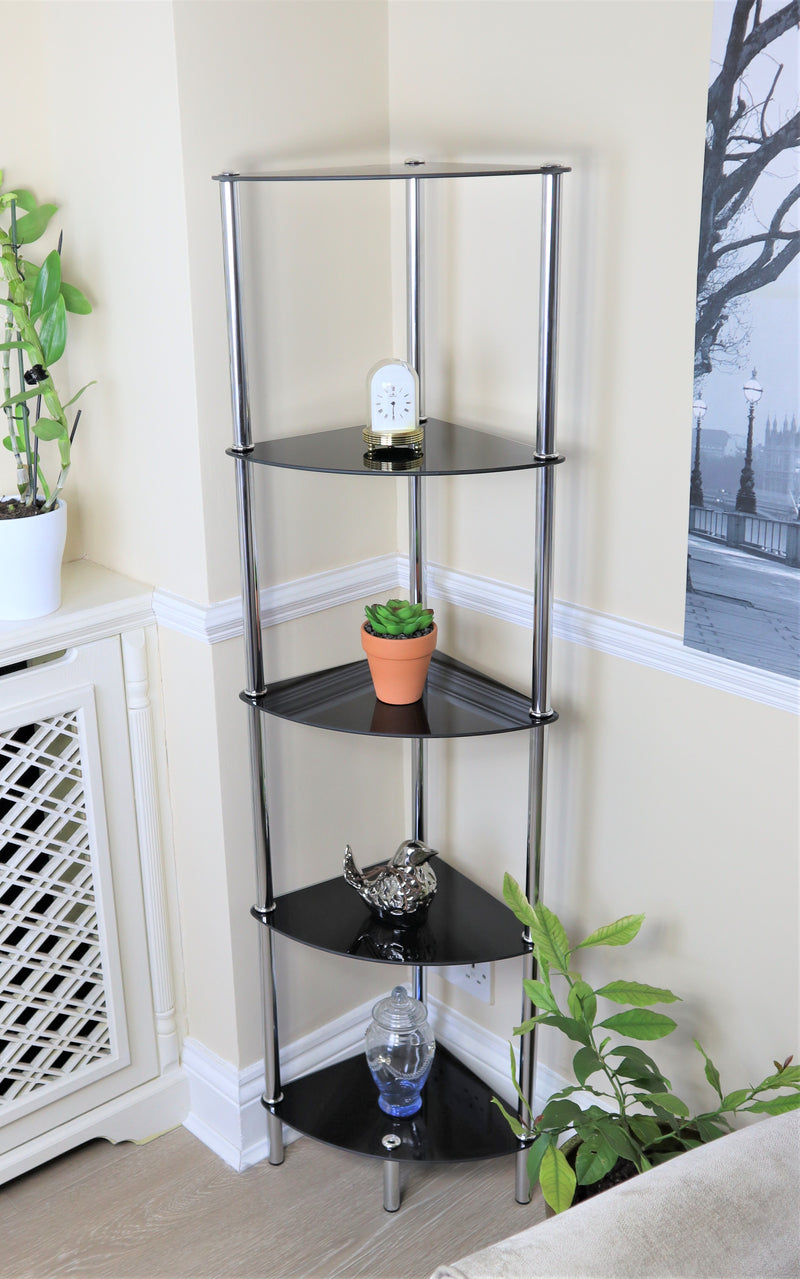 Polo 5 Tier Corner Display Glass Unit-Black Glass (6024409219235)