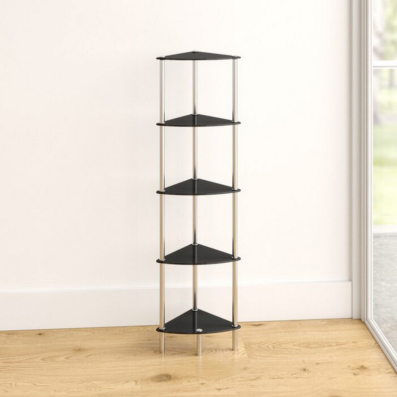 Polo 5 Tier Corner Display Glass Unit-Black Glass (6024409219235)