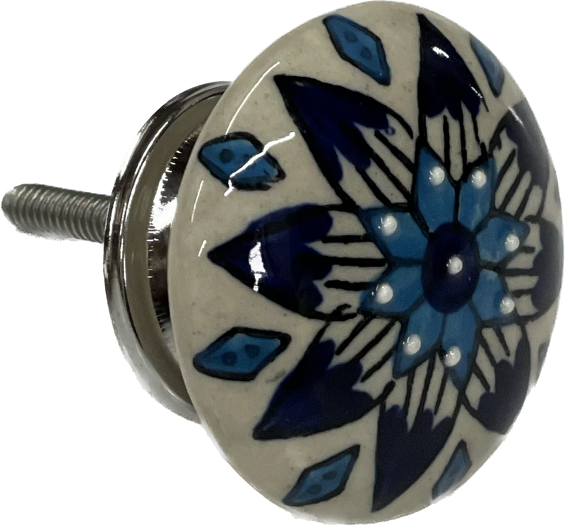 Set of 4 Hand Painted Ceramic Cabinet,Drawer Knobs/Waedrobe Pulls, Blue/White (HH5738-3)