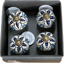Set of 4 Hand Painted Ceramic Cabinet,Drawer Knobs/Waardrobe Pulls, Blue/White (HH5738-5) - Aspect Furniture Store