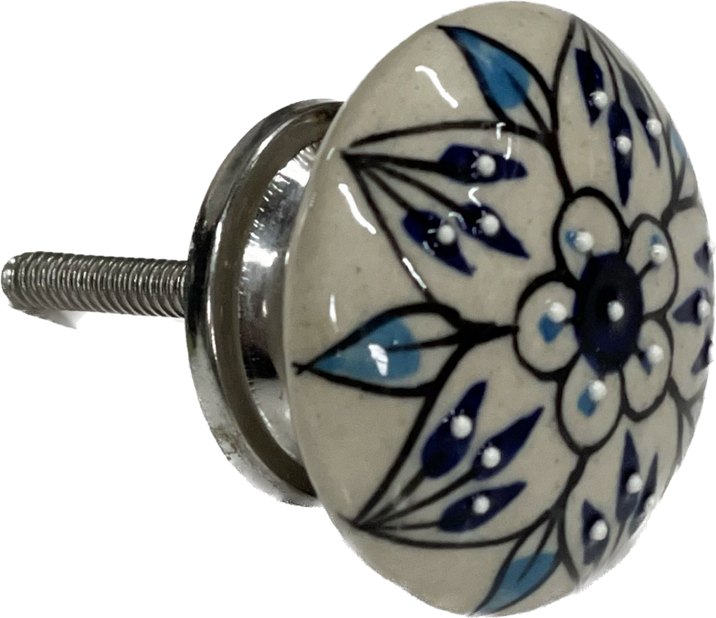 Set of 4 Hand Painted Ceramic Cabinet,Drawer Knobs/Waedrobe Pulls, Blue/White (HH5738-6)