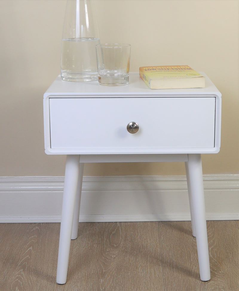 Niva Bedside Table With One Drawer ,White (6991175418019)