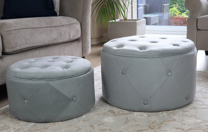 Valeria Set Of 2 Round Storage Ottomans, Light Grey (7263809470627)