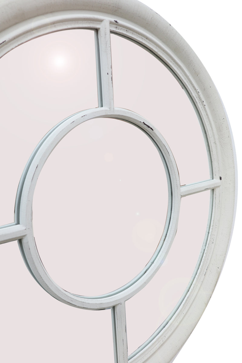 Covingtion Farmhouse Round Window Mirror-Distressed White (7502752383188)