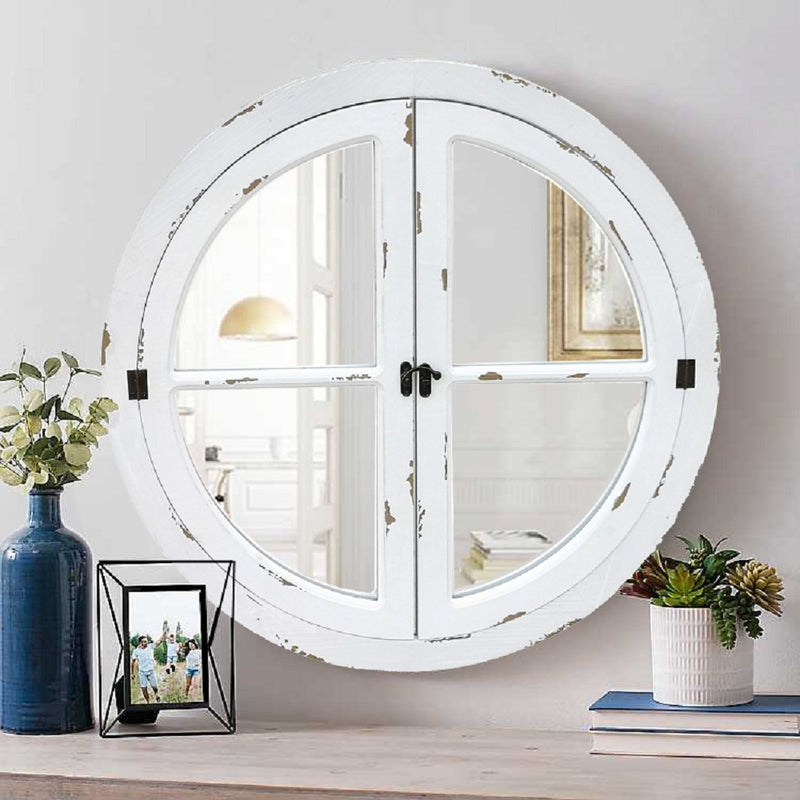 Round Window Mirror/Garden Mirror /Decorative Mirror-Distressed White (6024410726563)