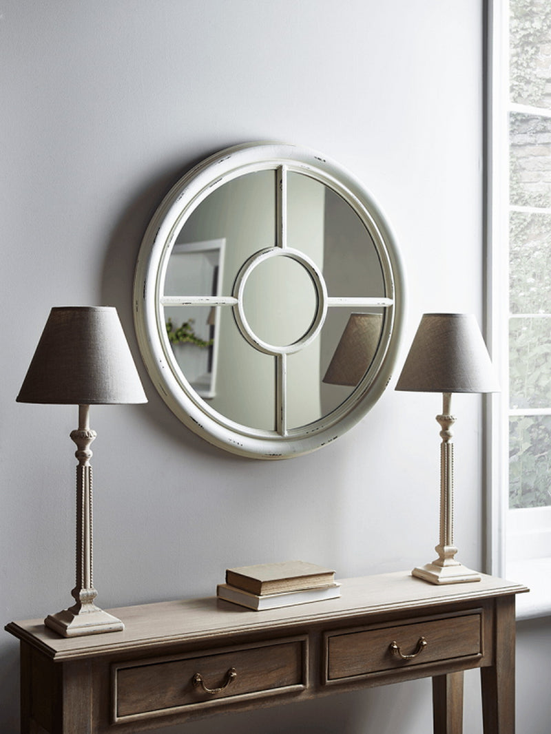 Covingtion Farmhouse Round Window Mirror-Distressed White (7502752383188)