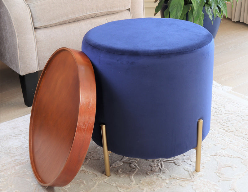 Valentine Ottoman With Tray Top, Blue Velvet (6773392048291)