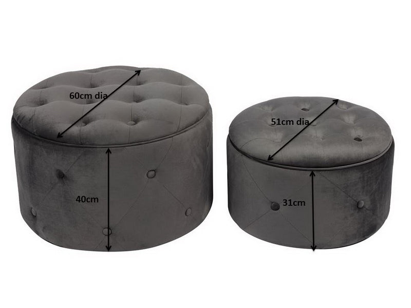 Valeria Set Of 2 Round Storage Ottomans, Dark Grey (7263805210787)